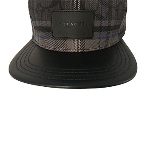 Coach Men's Signature Flat Brim Black Plaid Cap - Picture 6 of 6